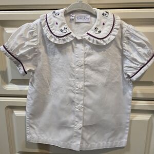 Rachel Riley White Button Down Shirt with Swan Embroidery